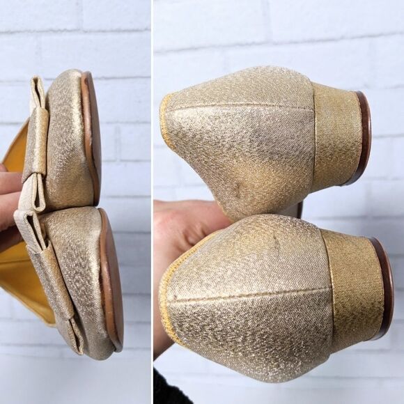 Vintage DANIEL GREEN Gold Sparkle Bow Low Heels 7 - Picture 7 of 9